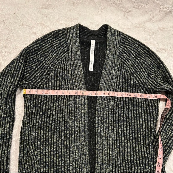 Lululemon Olive & Black Heavy Cotton-Wool-Cashmere-Blend Sweater Cardigan Wrap - Picture 8 of 12